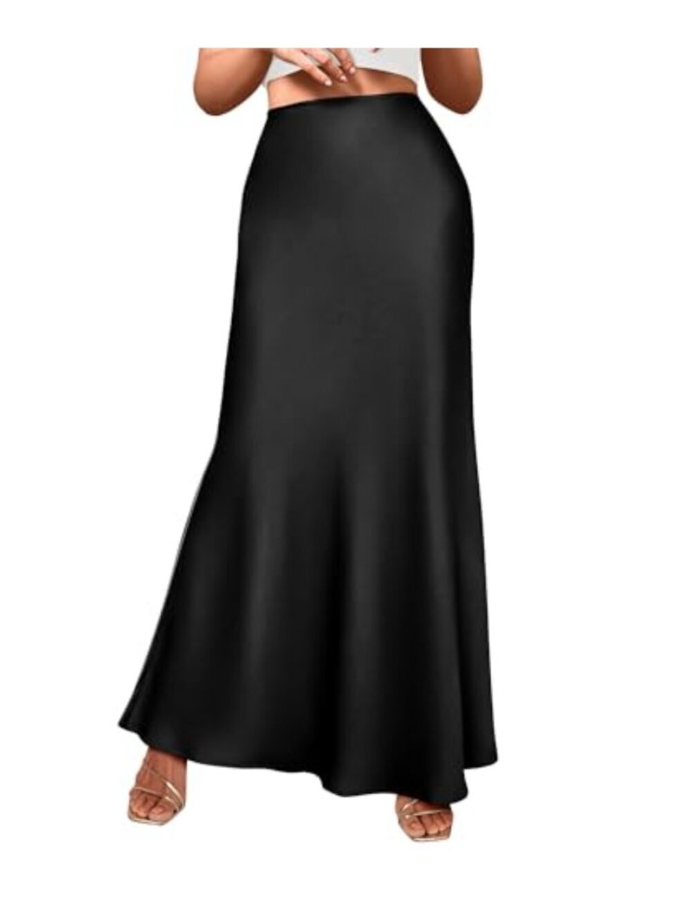 Satin Silk High Waisted Mermaid Maxi Skirt Flared A Line Women's